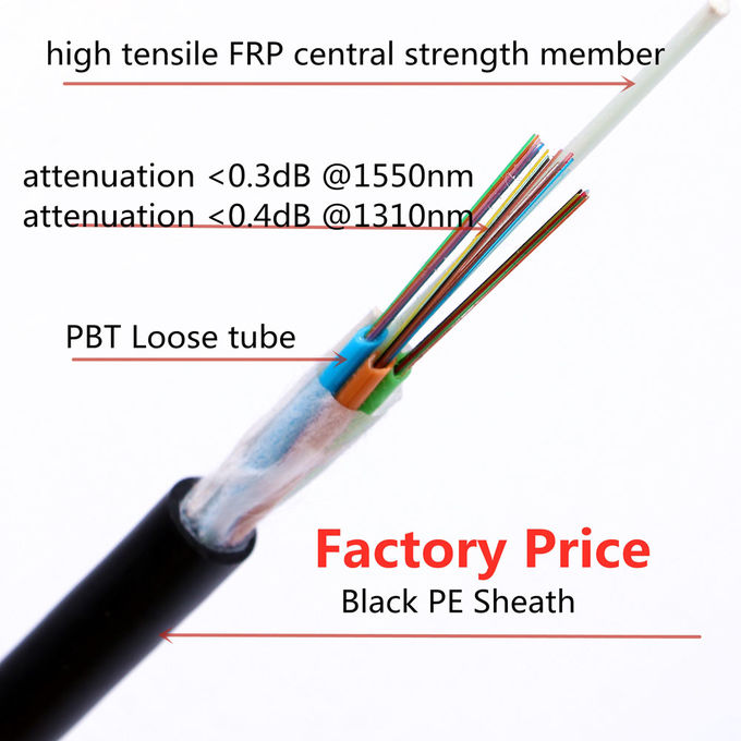 Outdoor 48 Core Aerial Fiber Optic Cable GYFTY G652D Loose Tube Cable 0